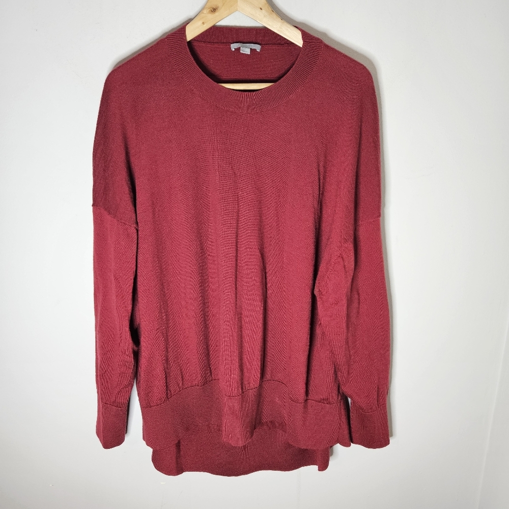 COS Wool Crewneck Sweater Red Maroon High Low Hem Long Sleeve M Medium